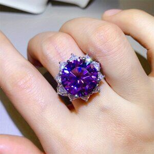 S925 925 Silvery 3 Carat Purple Moissanite Ring